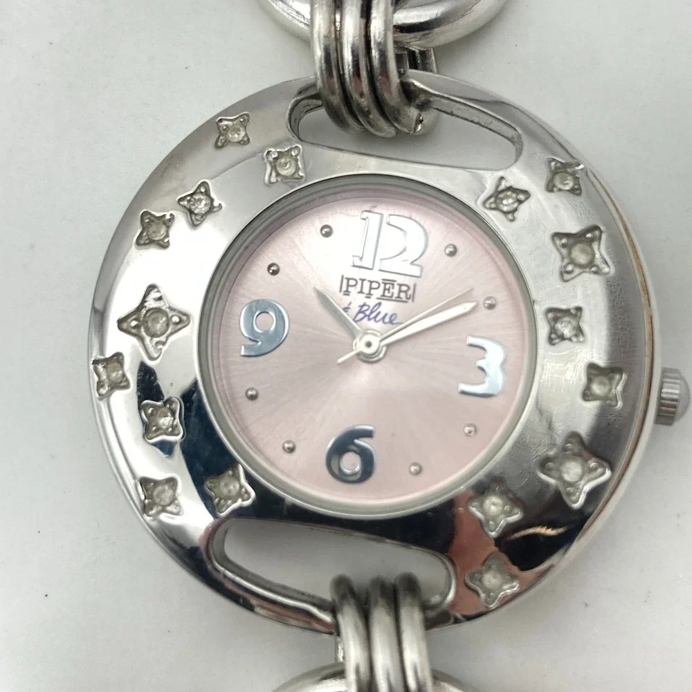 Piper & Blue Women Watch 34mm Silver Tone Stars WR Multi Chain Bling New Battery